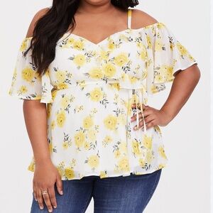 Torrid Chiffon Cold Shoulder Floral Blouse